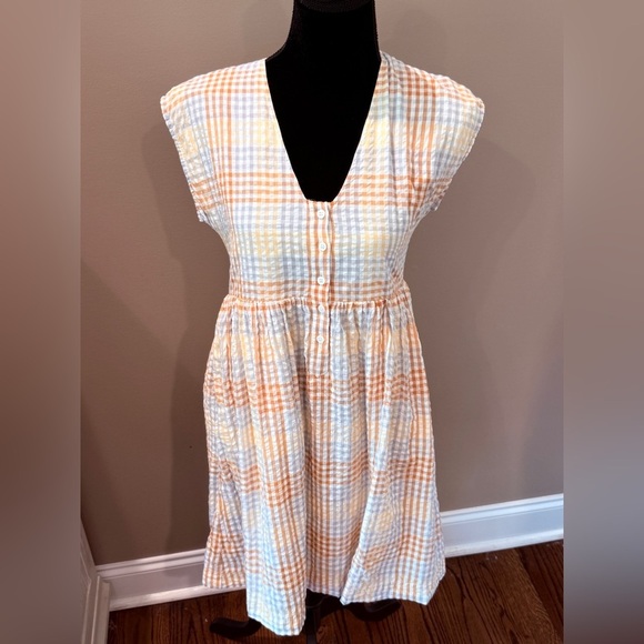 Women’s MADEWELL Cap-Sleeve Button-Front Mini Dress in Plaid- Size XS - Picture 8 of 11